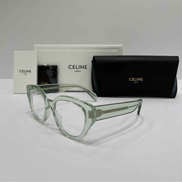 CELINE Bold 3 Dots CL50132i 093 Transparent Mint Green Cateye Eyeglasses - Picture 3 of 6